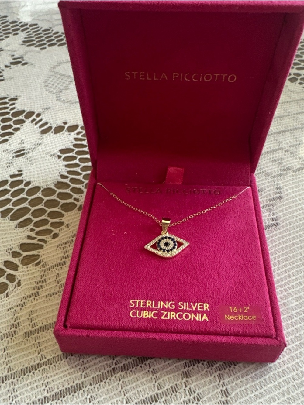 925 Stella Picciotto sterling silver cubic zirconia evil eye necklace, 16in NIB